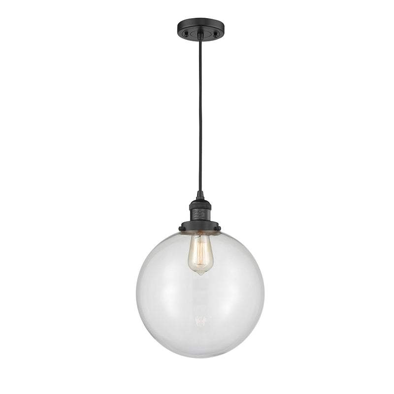 Beacon Mini Pendant shown in the Matte Black finish with a Clear shade