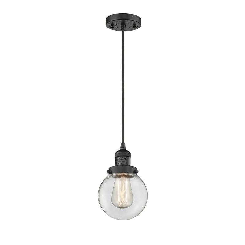 Beacon Mini Pendant shown in the Matte Black finish with a Clear shade