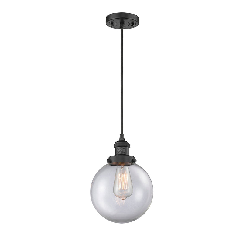 Beacon Mini Pendant shown in the Matte Black finish with a Clear shade