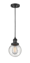 Innovations Lighting Beacon 1-100 watt 6 inch Black Mini Pendant with Seedy glass 201CBKG2046