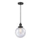 Beacon Mini Pendant shown in the Matte Black finish with a Seedy shade