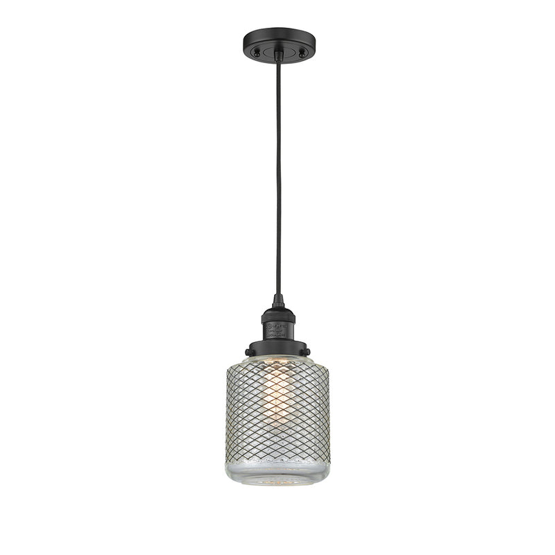 Stanton Mini Pendant shown in the Matte Black finish with a Clear Wire Mesh shade