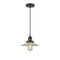 Halophane Mini Pendant shown in the Matte Black finish with a Clear Halophane shade