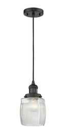 Innovations Lighting Colton 1-100 watt 8 inch Black Mini Pendant with Thick Clear Halophane glass 201CBKG302