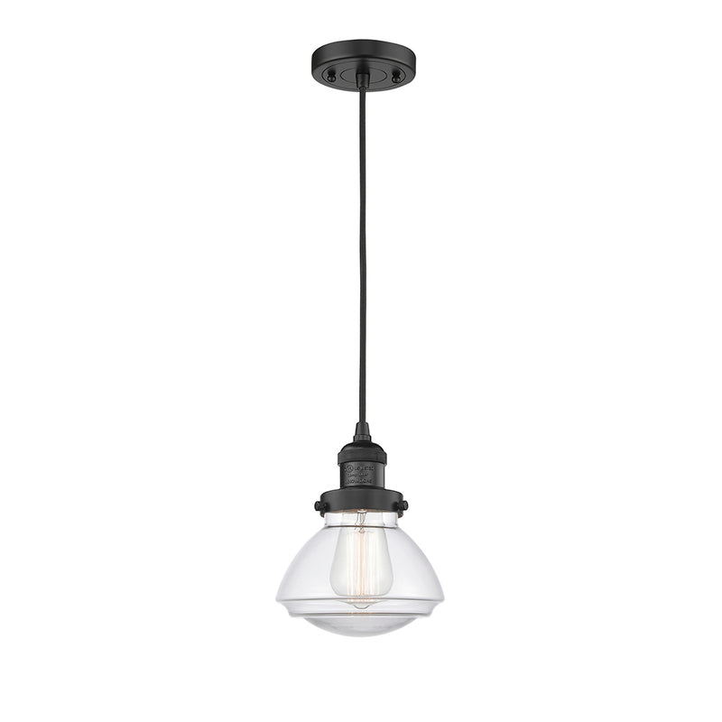 Olean Mini Pendant shown in the Matte Black finish with a Clear shade