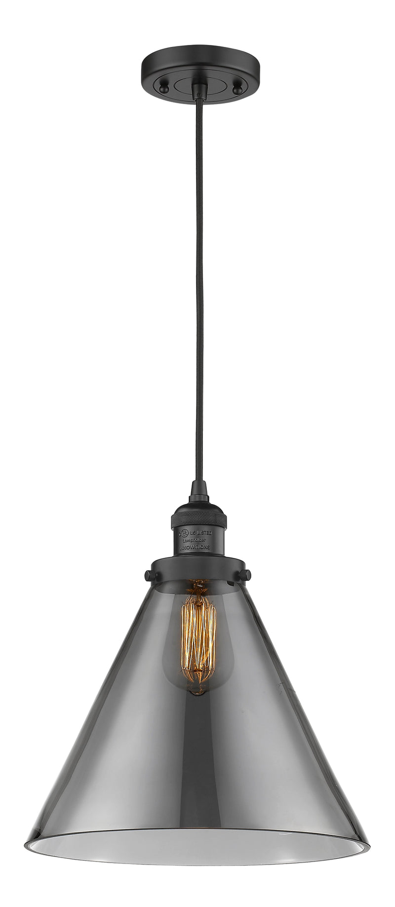 Innovations Lighting X-Large Cone 1-100 watt 12" Black Mini Pendant with Smoked glass 201CBKG43L