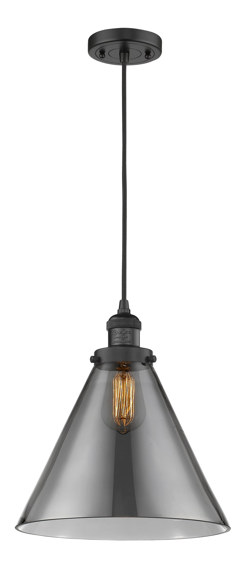 Innovations Lighting X-Large Cone 1-100 watt 12 inch Black Mini Pendant with Smoked glass 201CBKG43L