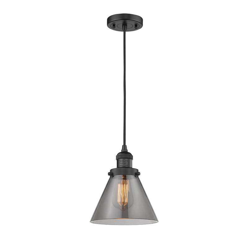 Cone Mini Pendant shown in the Matte Black finish with a Plated Smoke shade