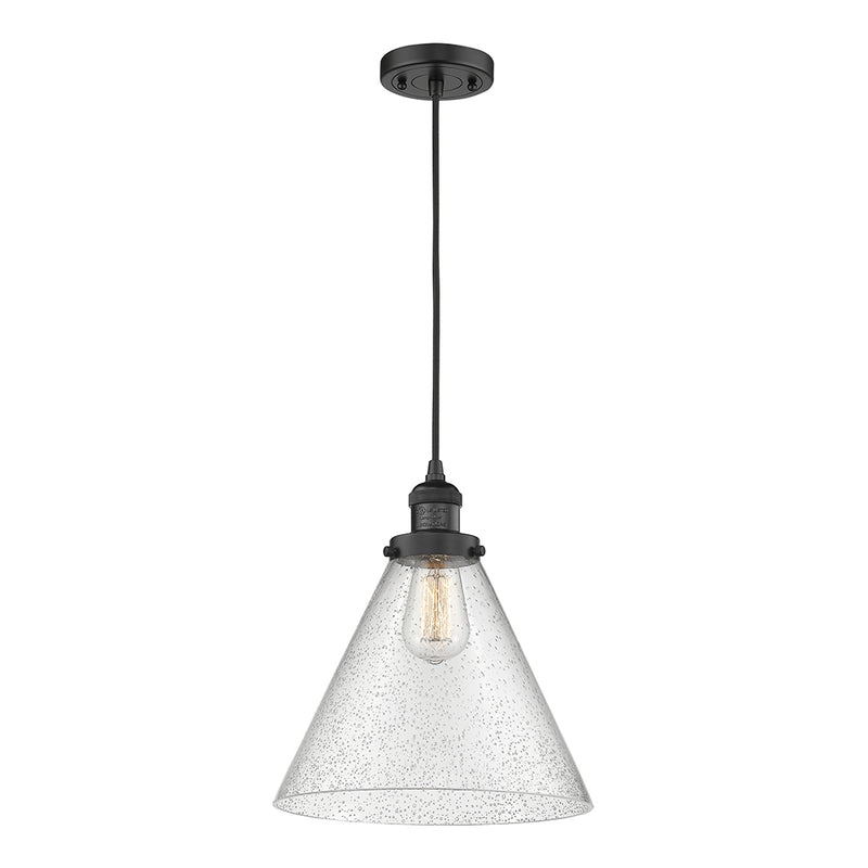 Cone Mini Pendant shown in the Matte Black finish with a Seedy shade