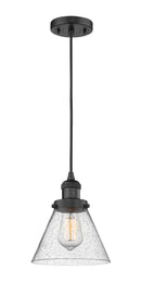 Innovations Lighting Large Cone 1-100 watt 8 inch Black Mini Pendant with Seedy glass 201CBKG44