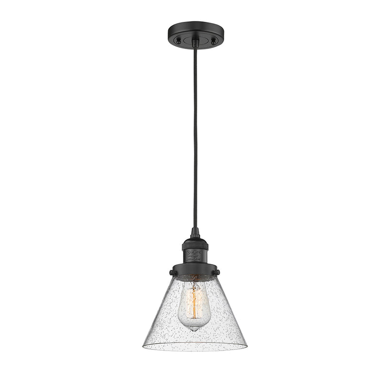 Cone Mini Pendant shown in the Matte Black finish with a Seedy shade