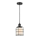 Bell Cage Mini Pendant shown in the Matte Black finish with a Matte White shade