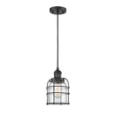 Bell Cage Mini Pendant shown in the Matte Black finish with a Clear shade