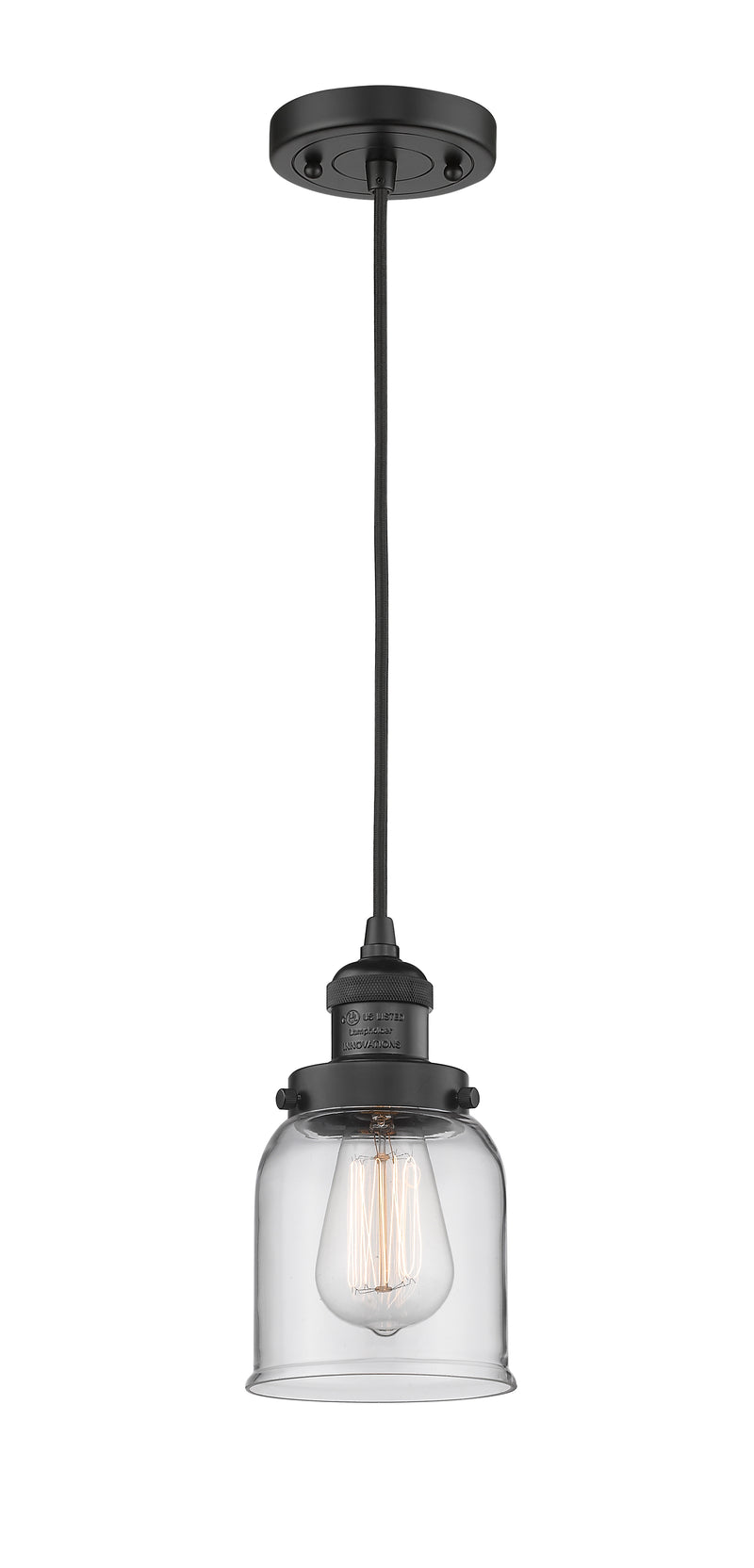 Innovations Lighting Small Bell 1-100 watt 5 inch Black Mini Pendant with Clear glass 201CBKG52