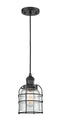 Innovations Lighting Small Bell Cage 1-100 watt 8 inch Black Mini Pendant with Seedy glass 201CBKG54CE