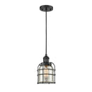 Bell Cage Mini Pendant shown in the Matte Black finish with a Silver Plated Mercury shade