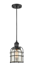 Innovations Lighting Small Bell Cage 1-100 watt 8 inch Black Mini Pendant with Silver Mercury glass 201CBKG58CE