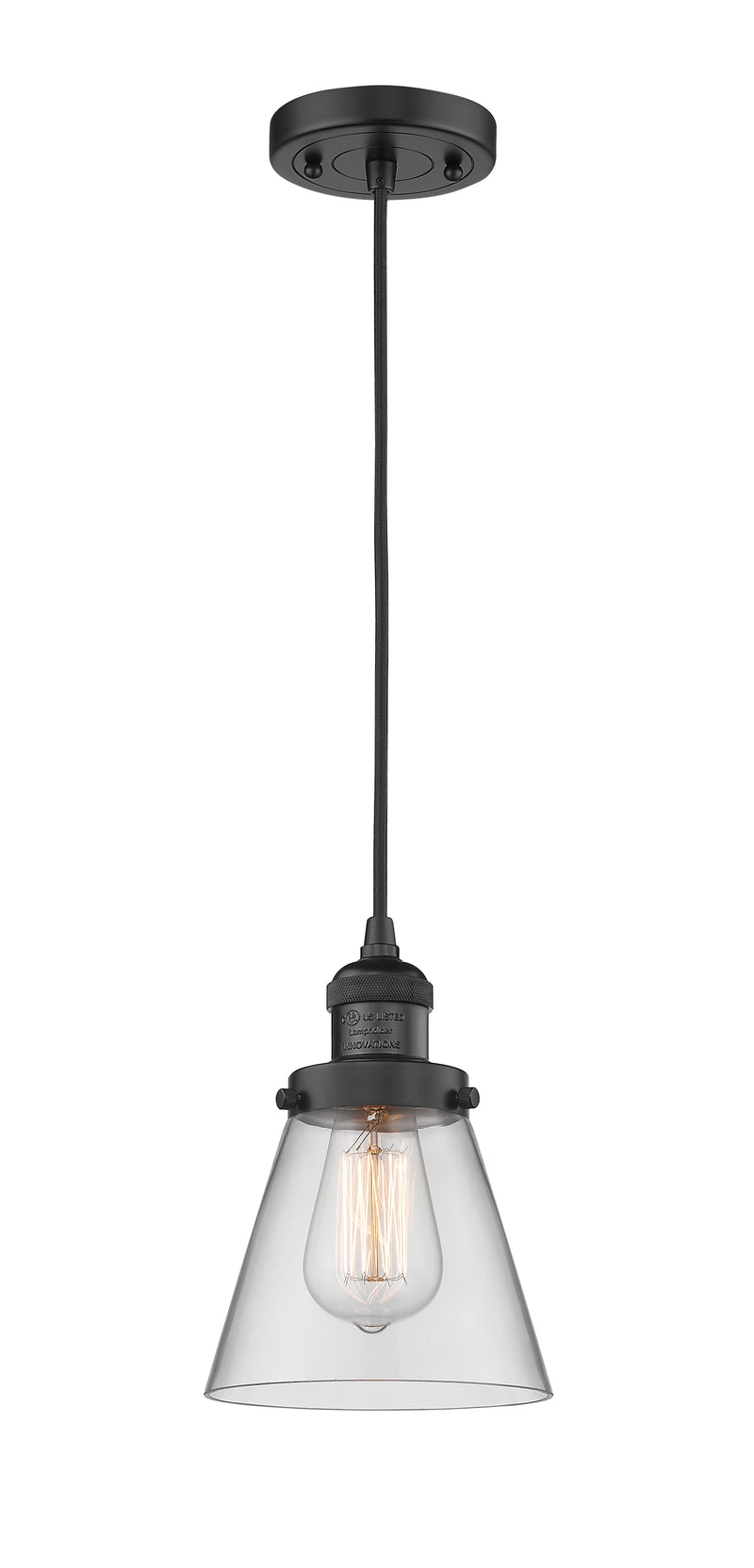 Innovations Lighting Small Cone 1-100 watt 6 inch Black Mini Pendant with Clear glass 201CBKG62