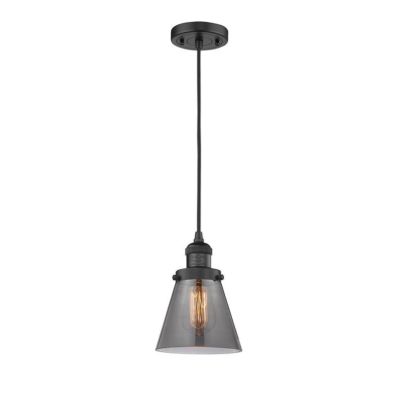 Cone Mini Pendant shown in the Matte Black finish with a Plated Smoke shade