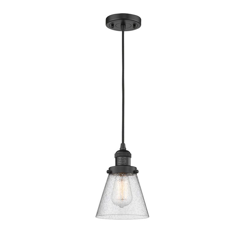 Cone Mini Pendant shown in the Matte Black finish with a Seedy shade