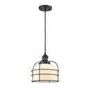 Bell Cage Mini Pendant shown in the Matte Black finish with a Matte White shade