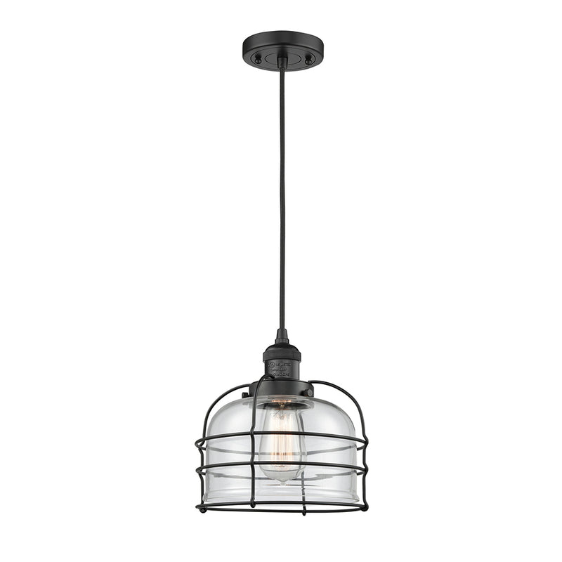 Bell Cage Mini Pendant shown in the Matte Black finish with a Clear shade