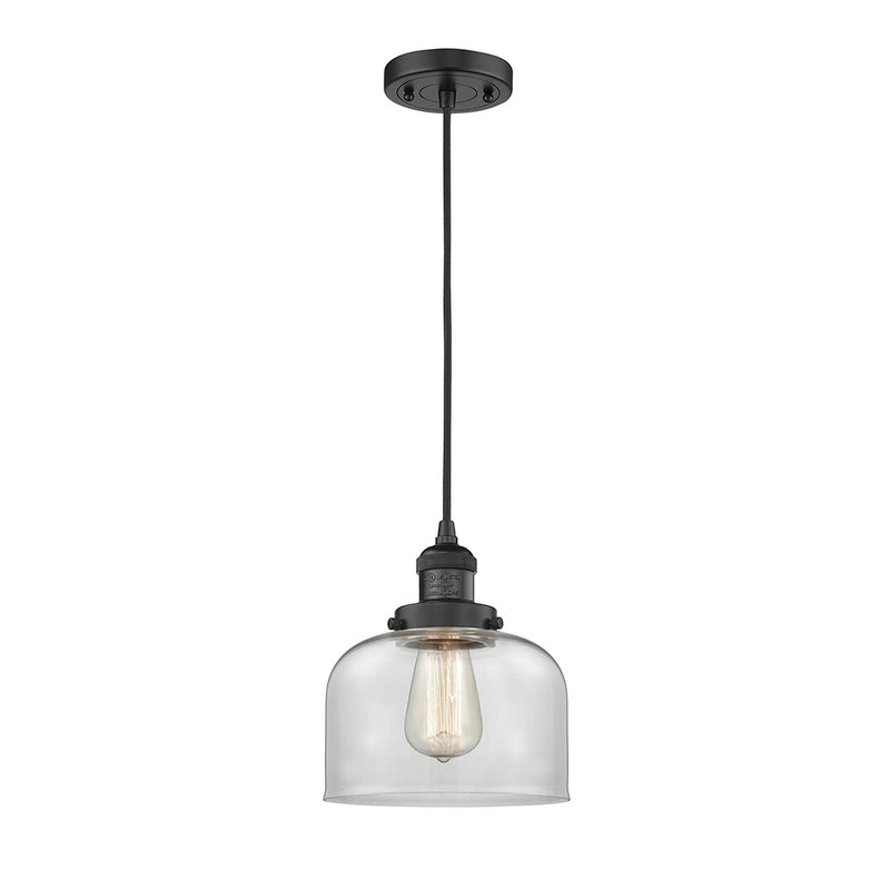 Bell Mini Pendant shown in the Matte Black finish with a Clear shade