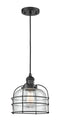 Innovations Lighting Large Bell Cage 1-100 watt 8 inch Black Mini Pendant with Seedy glass 201CBKG74CE