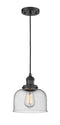 Innovations Lighting Large Bell 1-100 watt 8 inch Black Mini Pendant with Seedy glass 201CBKG74