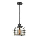 Bell Cage Mini Pendant shown in the Matte Black finish with a Silver Plated Mercury shade