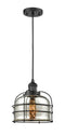 Innovations Lighting Large Bell Cage 1-100 watt 8 inch Black Mini Pendant with Silver Plated Mercury glass 201CBKG78CE