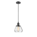 Fulton Mini Pendant shown in the Oil Rubbed Bronze finish with a Clear shade