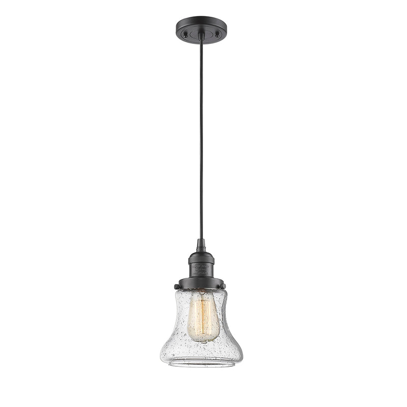 Bellmont Mini Pendant shown in the Oil Rubbed Bronze finish with a Seedy shade