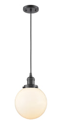 Innovations Lighting Beacon 1-100 watt 8 inch Oil Rubbed Bronze Mini Pendant with Matte White Cased glass 201COBG2018