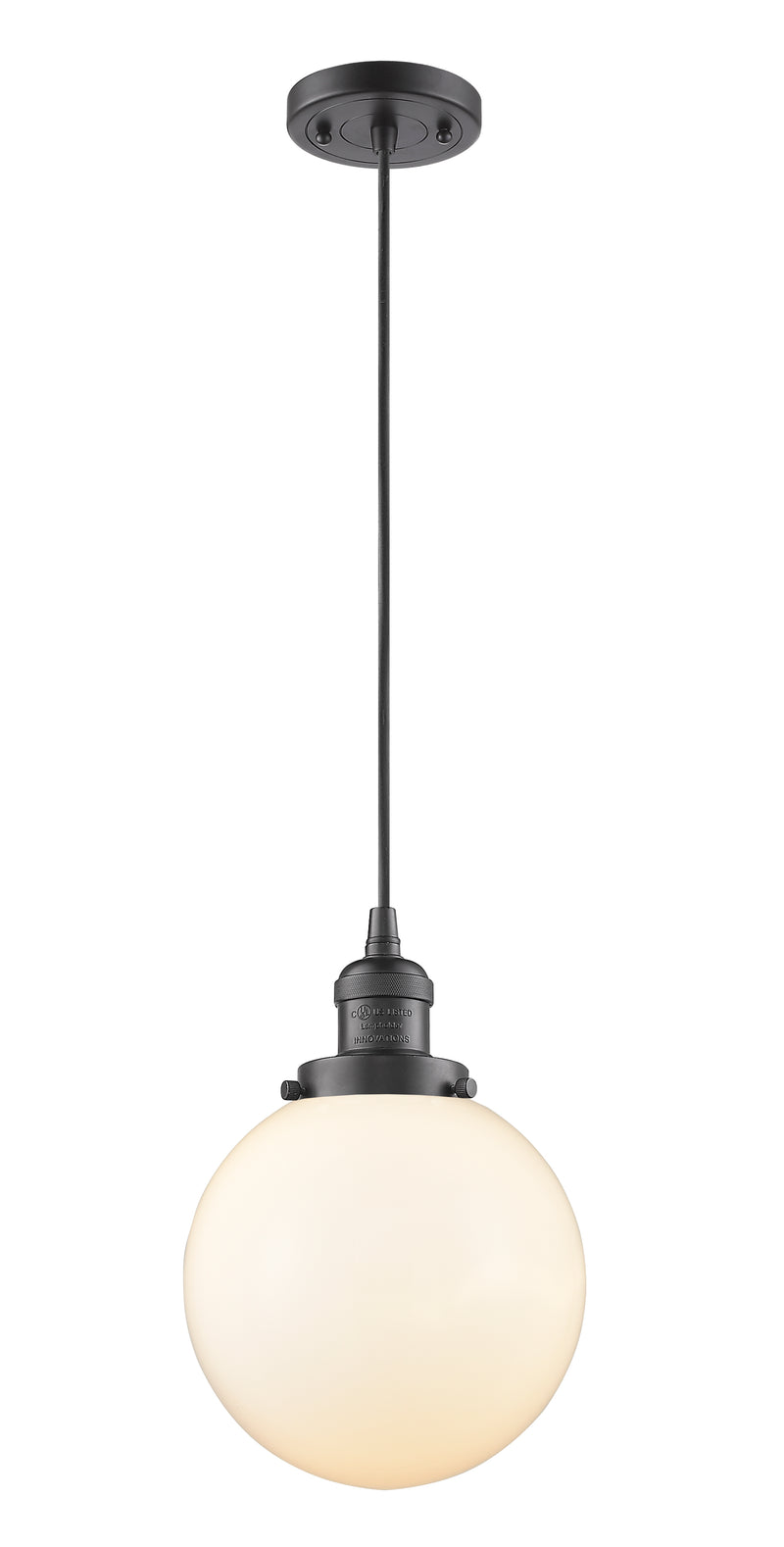 Innovations Lighting Beacon 1-100 watt 8 inch Oil Rubbed Bronze Mini Pendant with Matte White Cased glass 201COBG2018