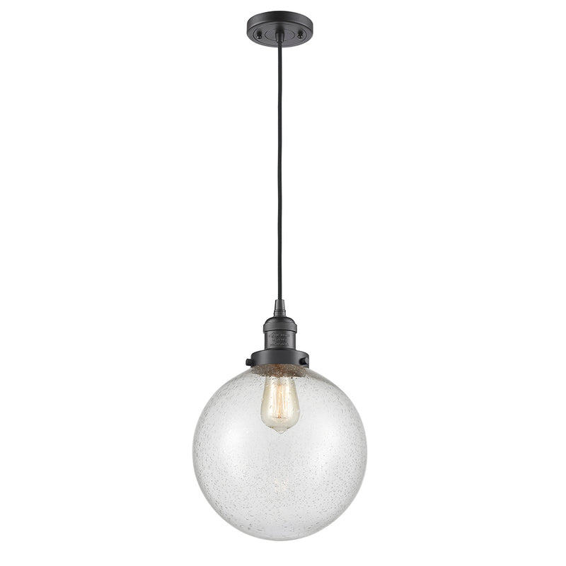 Beacon Mini Pendant shown in the Oil Rubbed Bronze finish with a Seedy shade