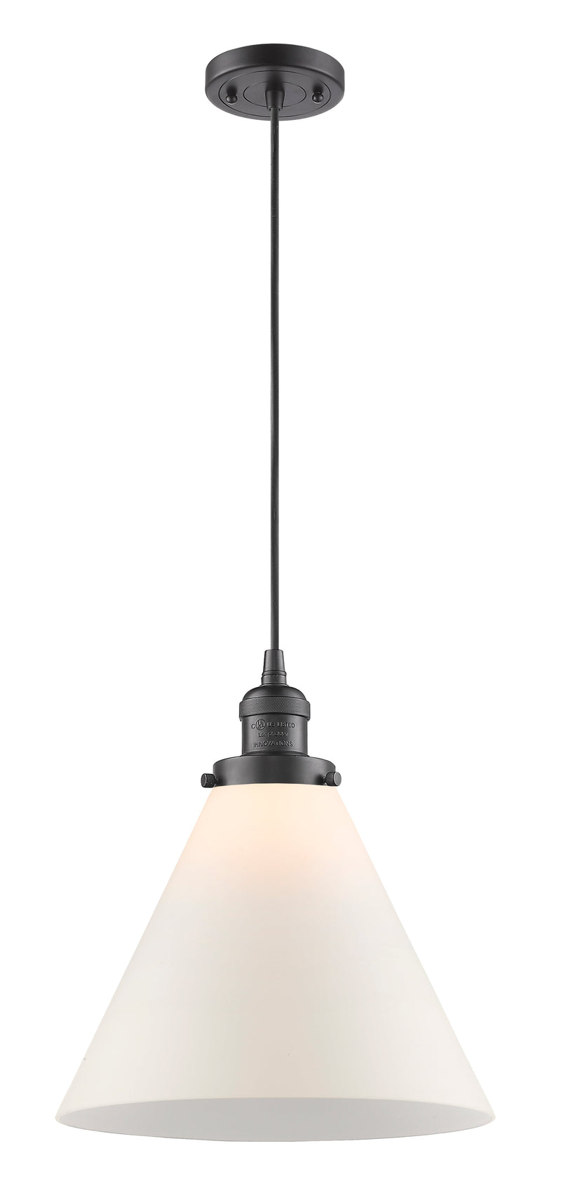 Innovations Lighting X-Large Cone 1-100 watt 12" Oil Rubbed Bronze Mini Pendant with Matte White Cased glass 201COBG41L