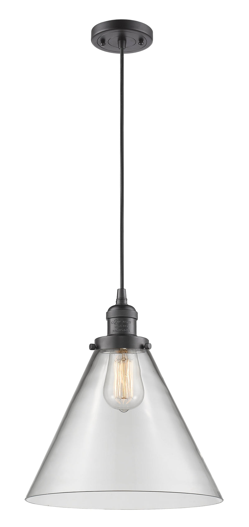 Innovations Lighting X-Large Cone 1-100 watt 12" Oil Rubbed Bronze Mini Pendant with Clear glass 201COBG42L