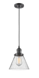 Innovations Lighting Large Cone 1-100 watt 8 inch Oil Rubbed Bronze Mini Pendant with Seedy glass 201COBG44