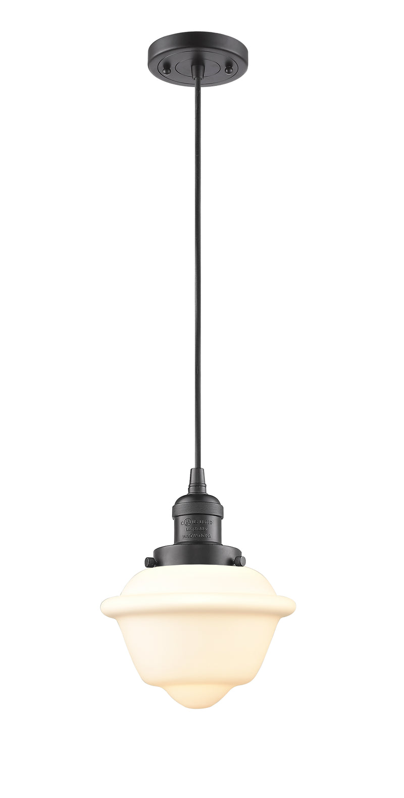 Innovations Lighting Small Oxford 1-100 watt 8 inch Oil Rubbed Bronze Mini Pendant with Matte White Cased glass 201COBG531