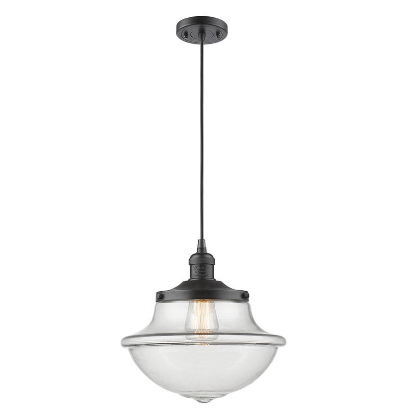 Oxford Mini Pendant shown in the Oil Rubbed Bronze finish with a Clear shade