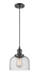 Innovations Lighting Large Bell 1-100 watt 8 inch Oil Rubbed Bronze Mini Pendant with Seedy glass 201COBG74