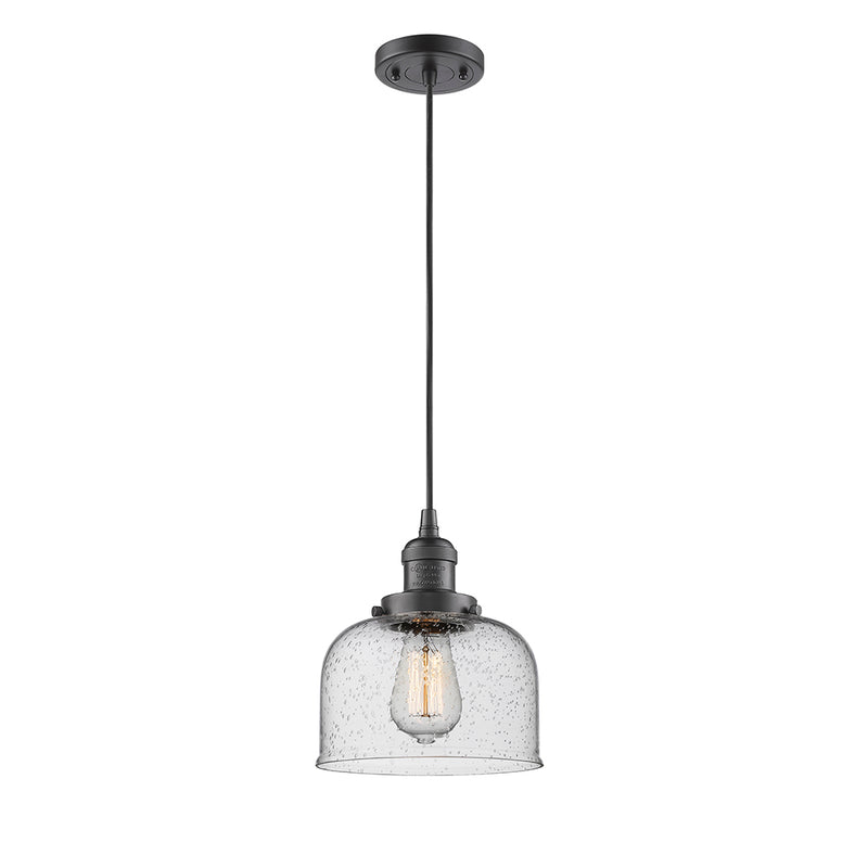 Bell Mini Pendant shown in the Oil Rubbed Bronze finish with a Seedy shade