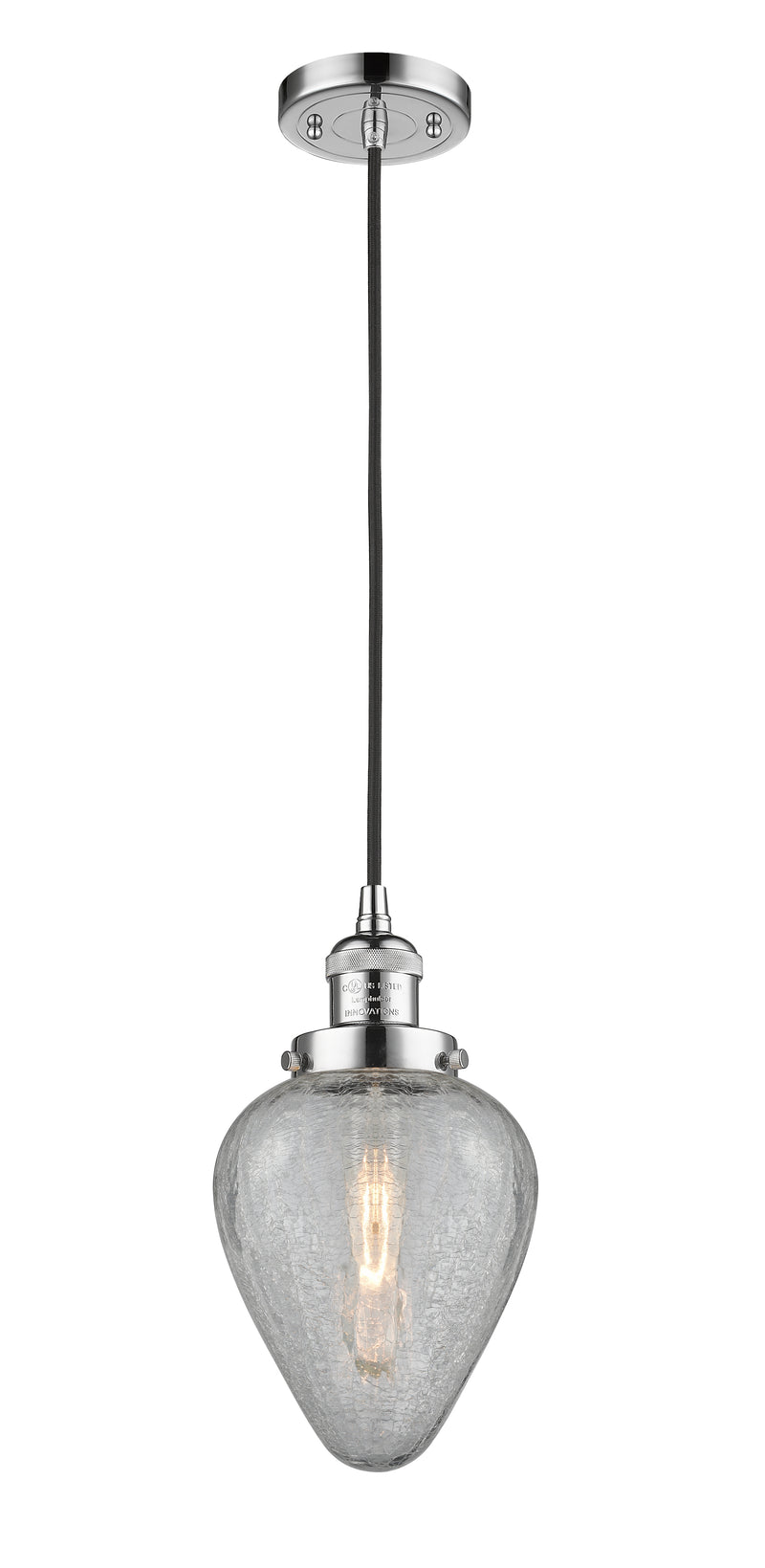 Innovations Lighting Geneseo 1-100 watt 6.5 inch Polished Chrome Mini Pendant with Clear Crackle glass 201CPCG165