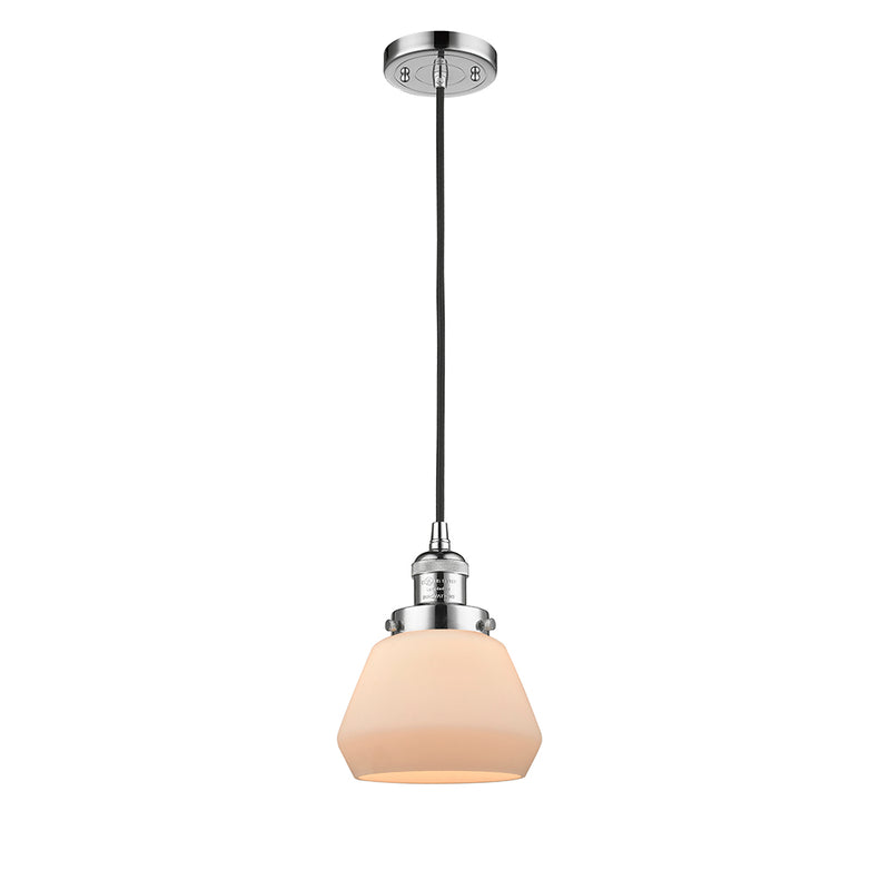 Fulton Mini Pendant shown in the Polished Chrome finish with a Matte White shade