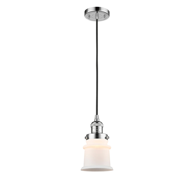 Canton Mini Pendant shown in the Polished Chrome finish with a Matte White shade