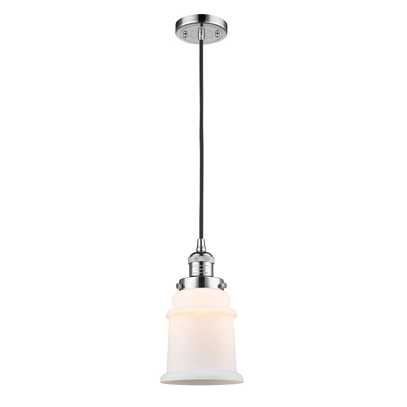 Canton Mini Pendant shown in the Polished Chrome finish with a Matte White shade