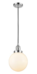 Innovations Lighting Beacon 1-100 watt 8 inch Polished Chrome Mini Pendant with Matte White Cased glass 201CPCG2018