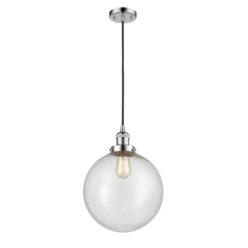 Beacon Mini Pendant shown in the Polished Chrome finish with a Seedy shade