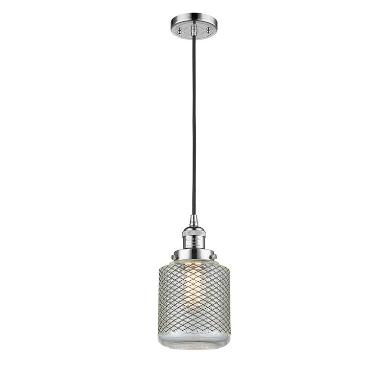 Stanton Mini Pendant shown in the Polished Chrome finish with a Clear Wire Mesh shade